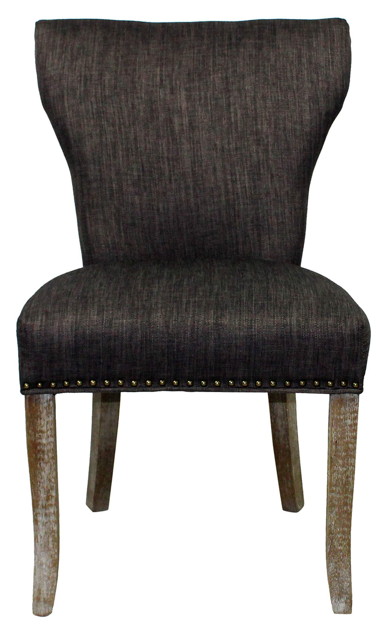 Set of Two Dark Gray And Brown Upholstered Fabric Dining Parsons Chairs - Kitchen & Dining