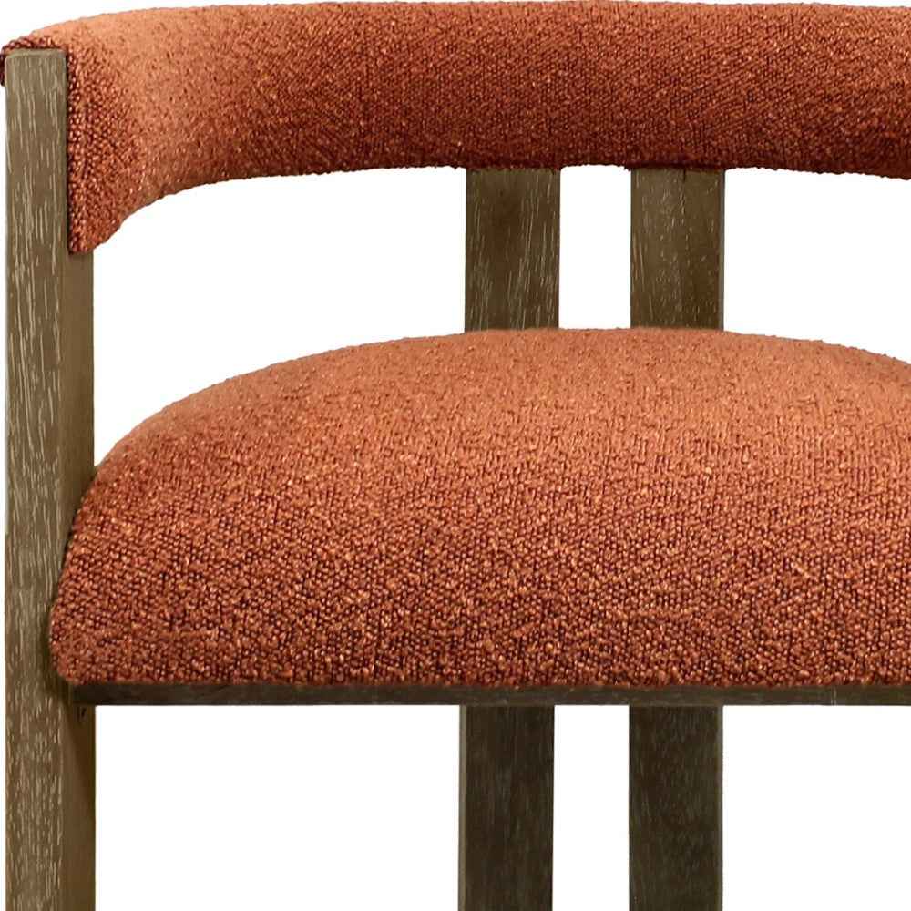 Burnt Orange and Brown Upholstered Boucle Open Back Dining Arm Chair