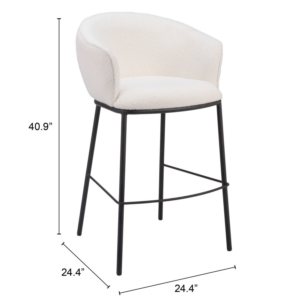 30" Ivory And Black Shearling And Steel Bar Height Bar Chair Default Title