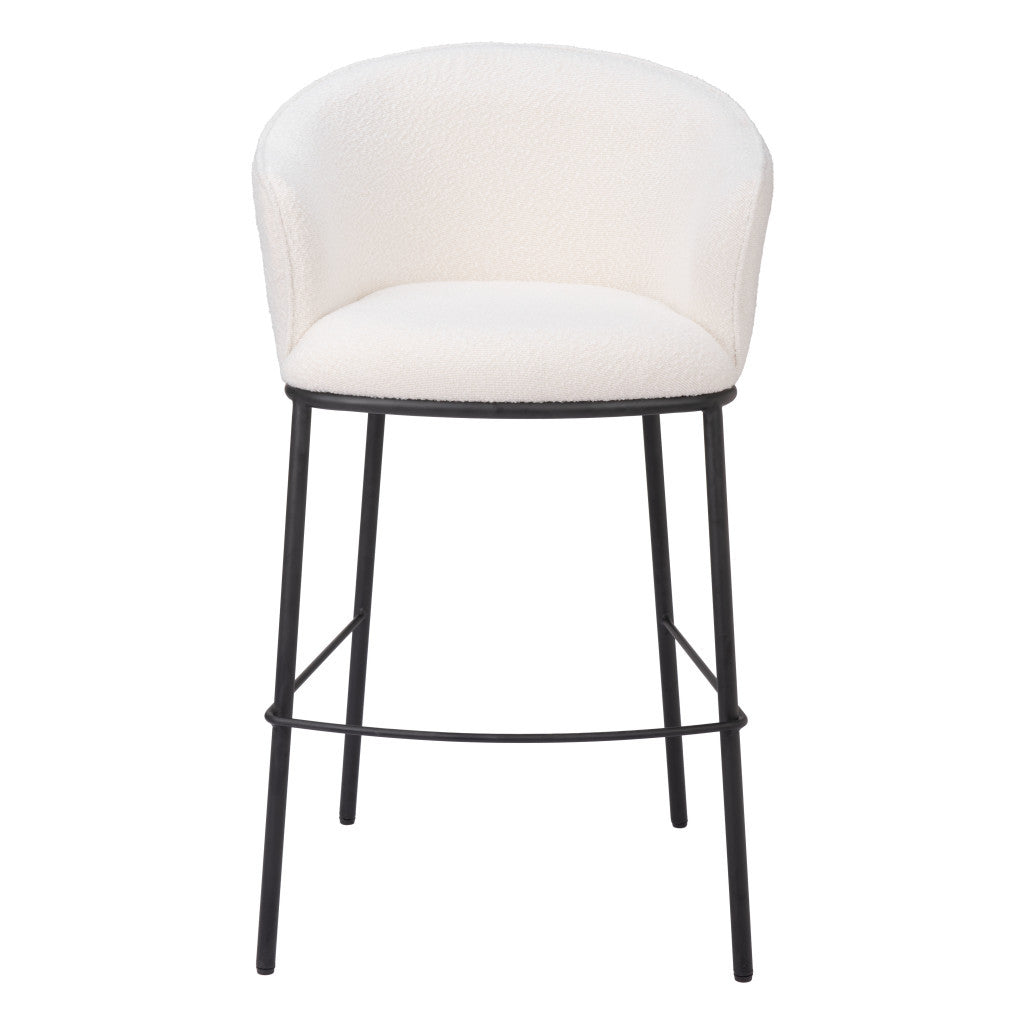 30" Ivory And Black Shearling And Steel Bar Height Bar Chair