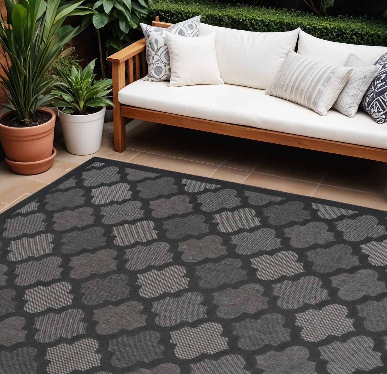 9' X 12' Charcoal And Gray Indoor Outdoor Area Rug