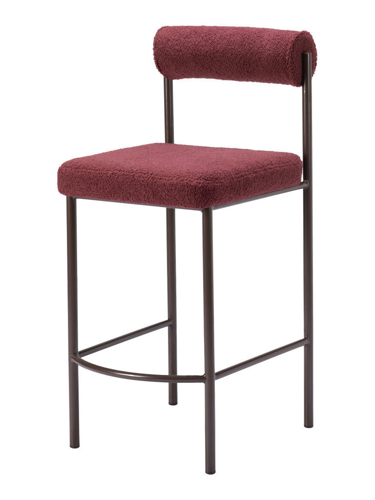 Set of Two 26" Red and Bronze Shearling and Steel Low Back Counter Height Bar Chairs Default Title