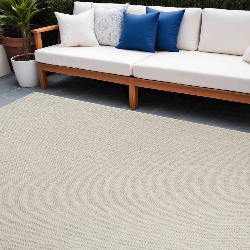 9' X 12' Ivory And Silver Indoor Outdoor Area Rug