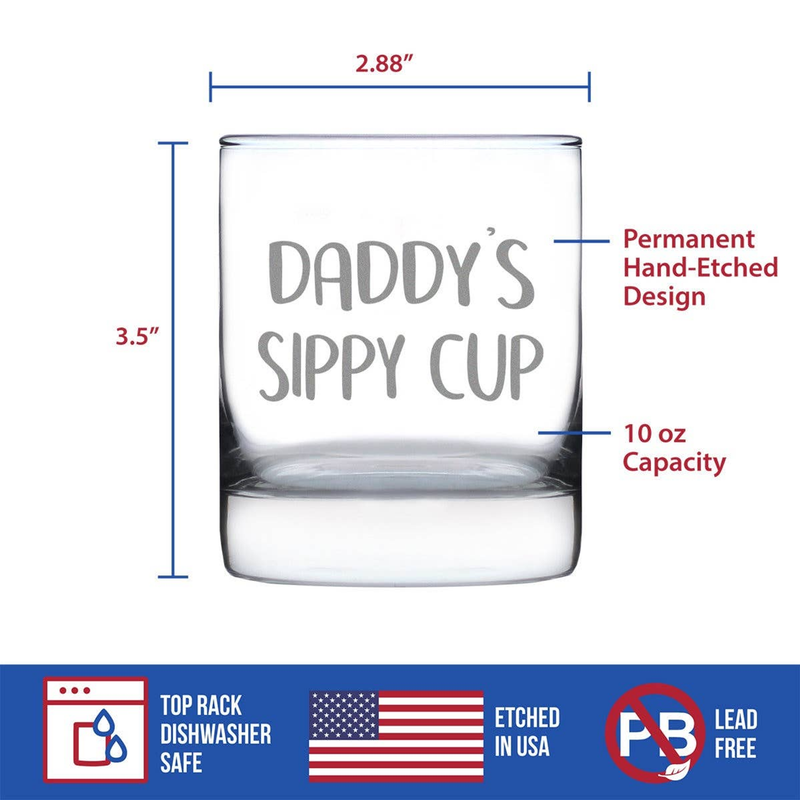 Whiskey rocks glass, 10 oz, permanent hand-etched design; top-rack dishwasher safe