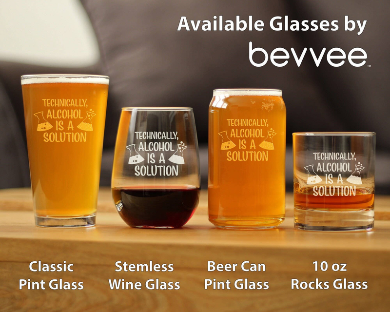 Beer glass set featuring etched science text on pint, stemless, and rocks styles