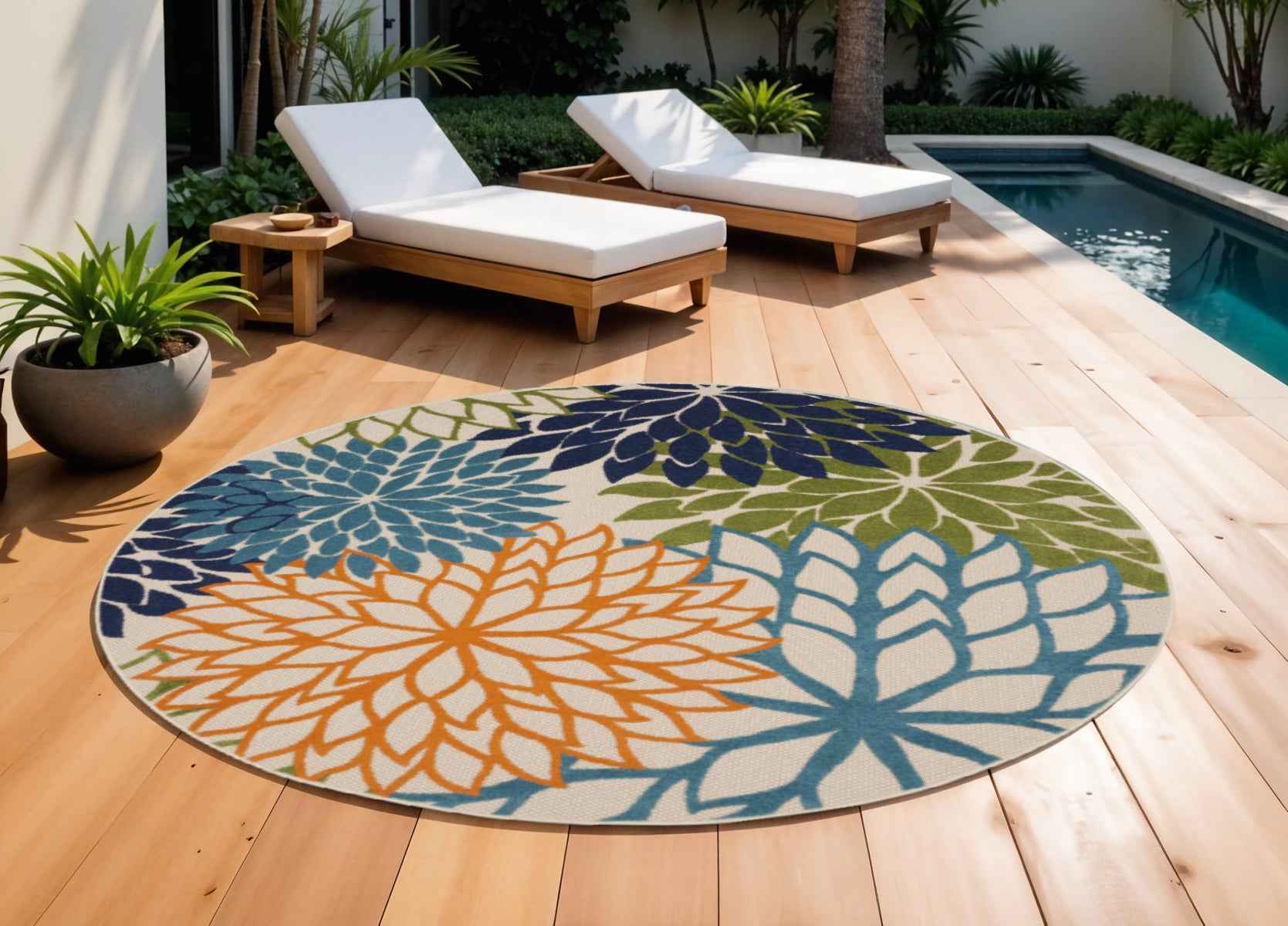10' Blue And Green Round Indoor Outdoor Area Rug