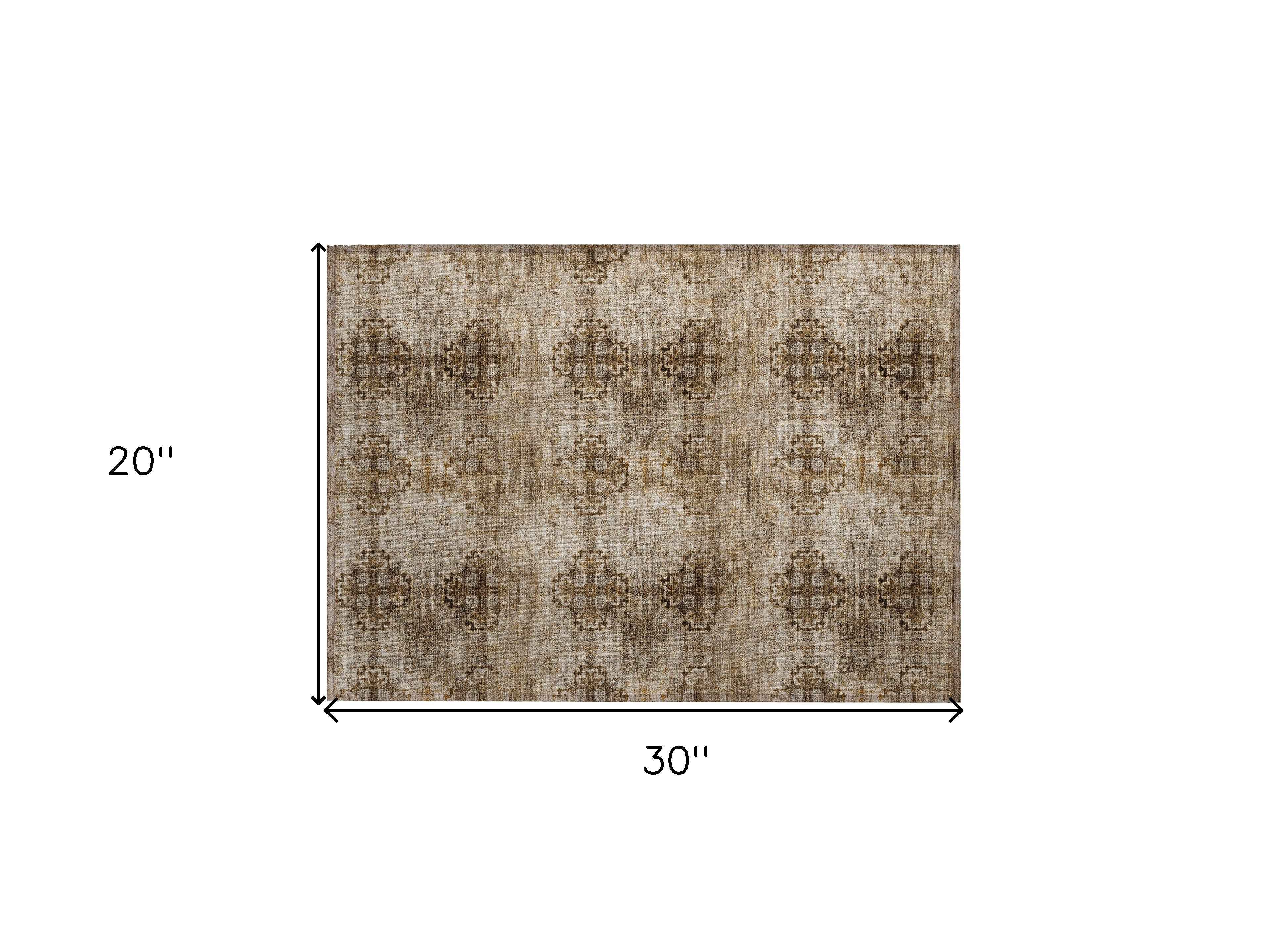 2' X 3' Taupe Floral Medallion Washable Non Skid Indoor Outdoor Area Rug