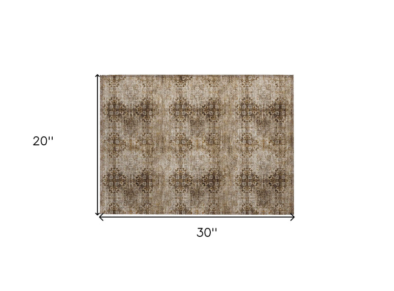 2' X 3' Taupe Floral Medallion Washable Non Skid Indoor Outdoor Area Rug