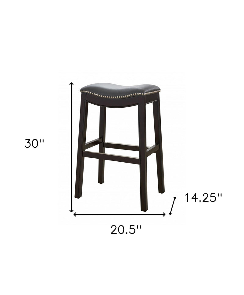 31" Gray And Espresso Faux Leather And Solid Wood Backless Bar Height Bar Chair - Living Room