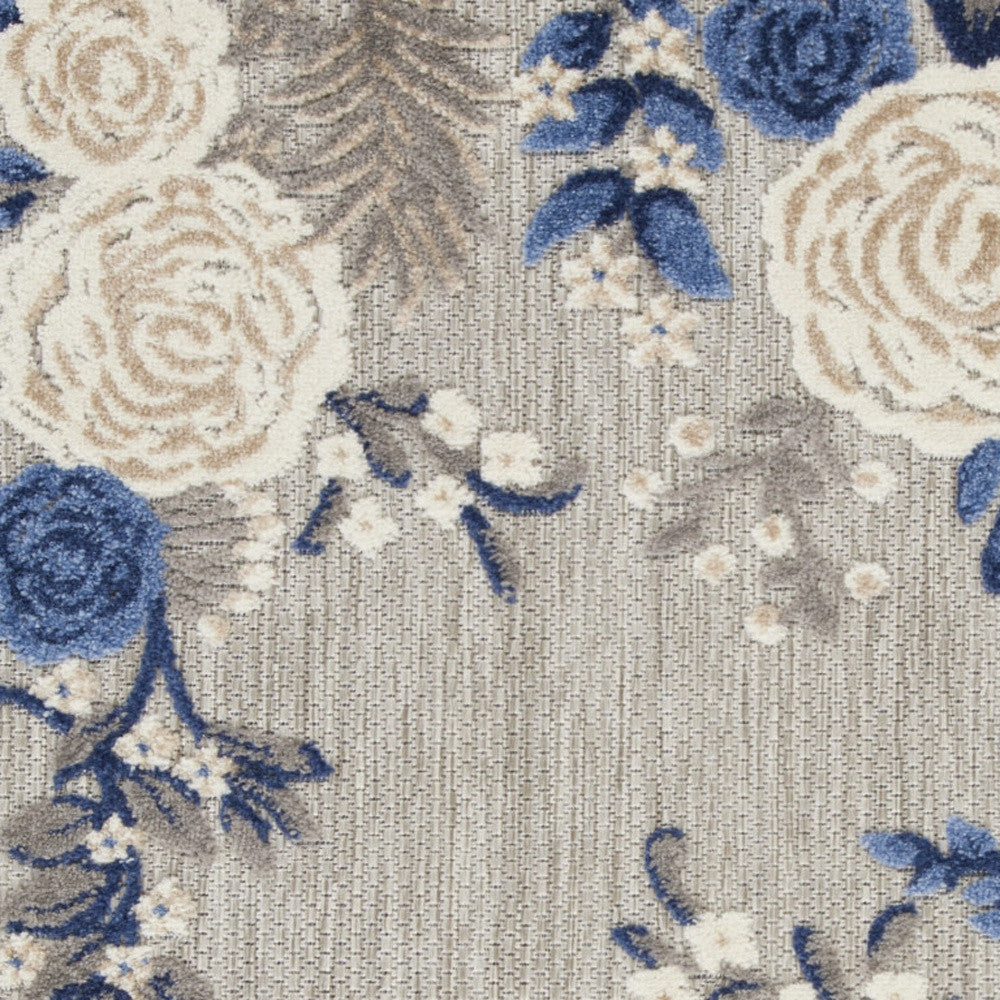 3' X 4' Blue and Gray Floral Indoor Outdoor Area Rug - Outdoor