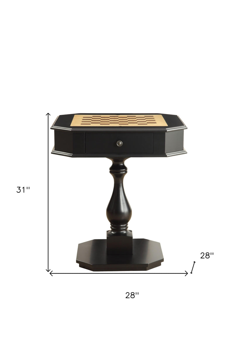 28" Black Wood Octagon Pedestal Console Table With Drawer - Living Room