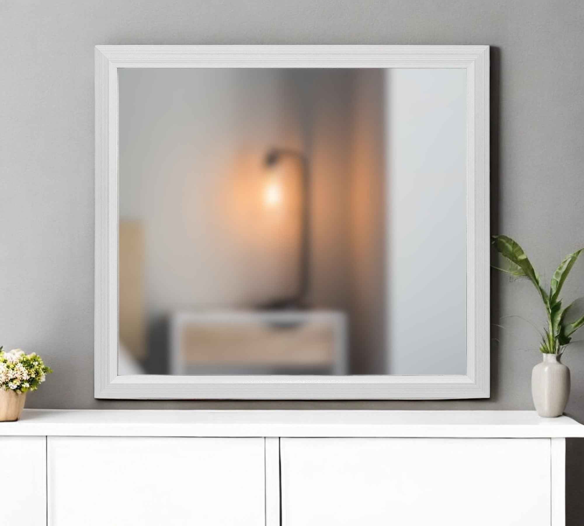 35" White Framed Dresser Mirror