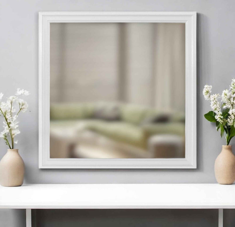 38" White Square Wood Framed Accent Mirror