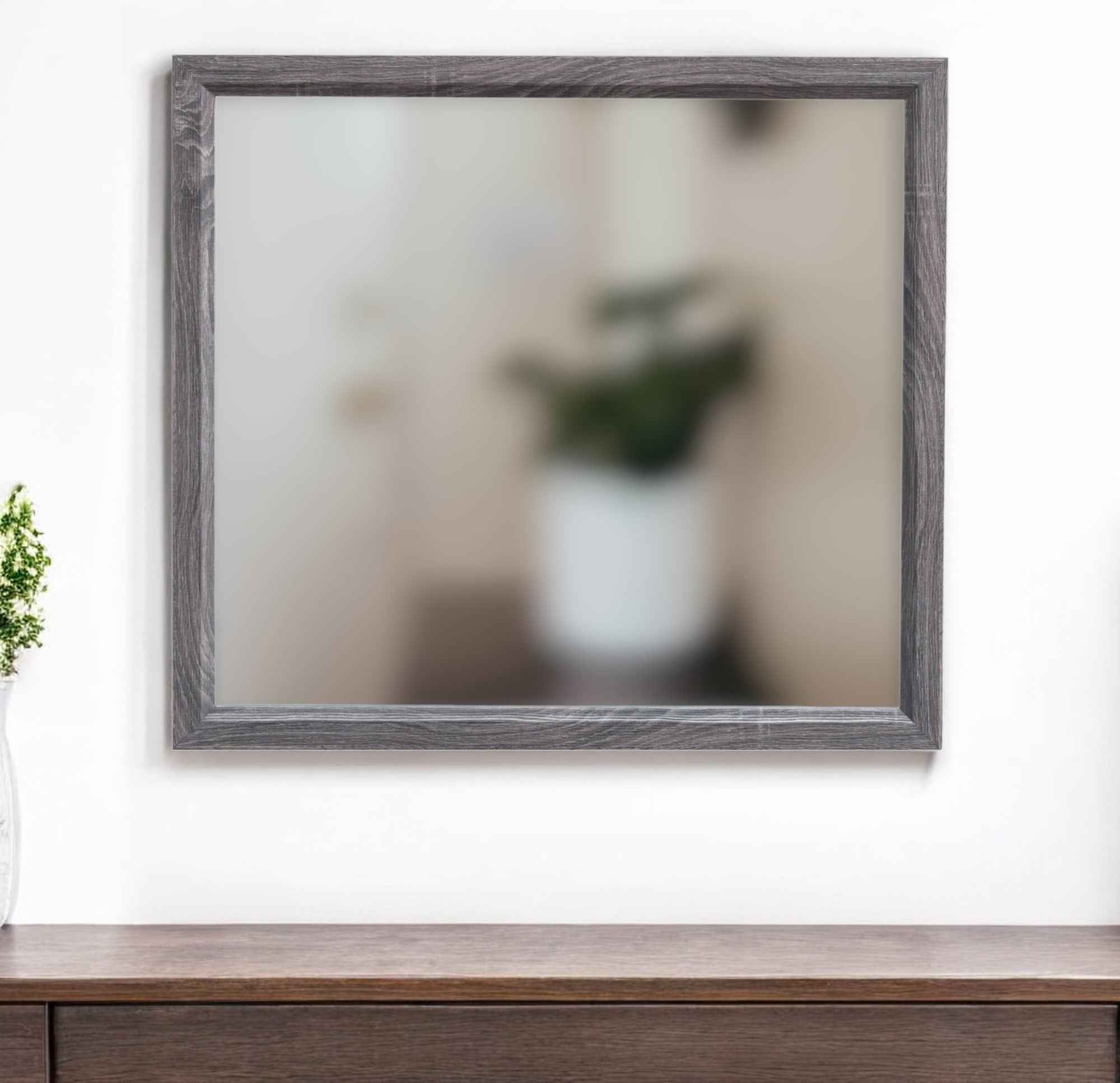 35" Dark Gray Wood Framed Accent Mirror