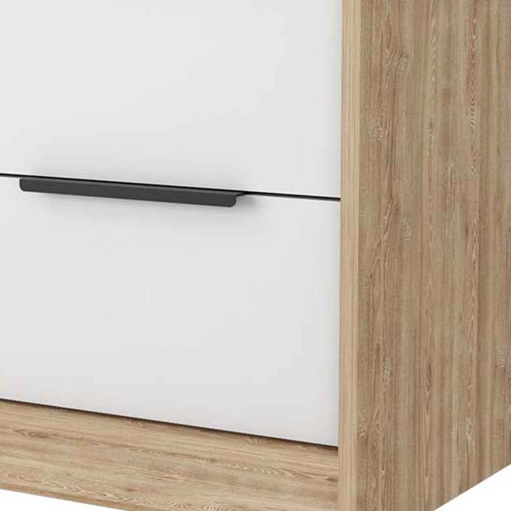 19" White And Natural Wood Two Drawer Nightstand