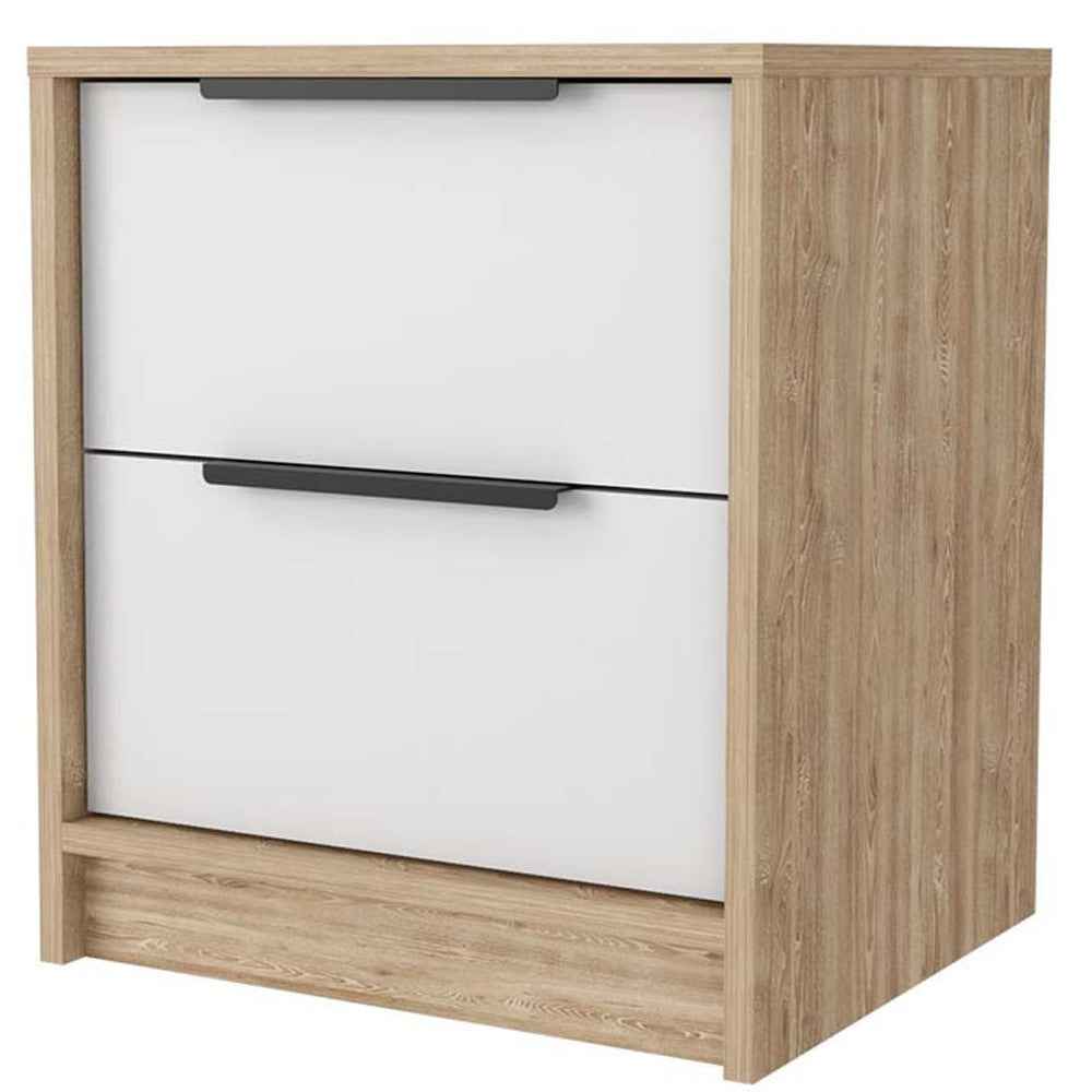 19" White And Natural Wood Two Drawer Nightstand