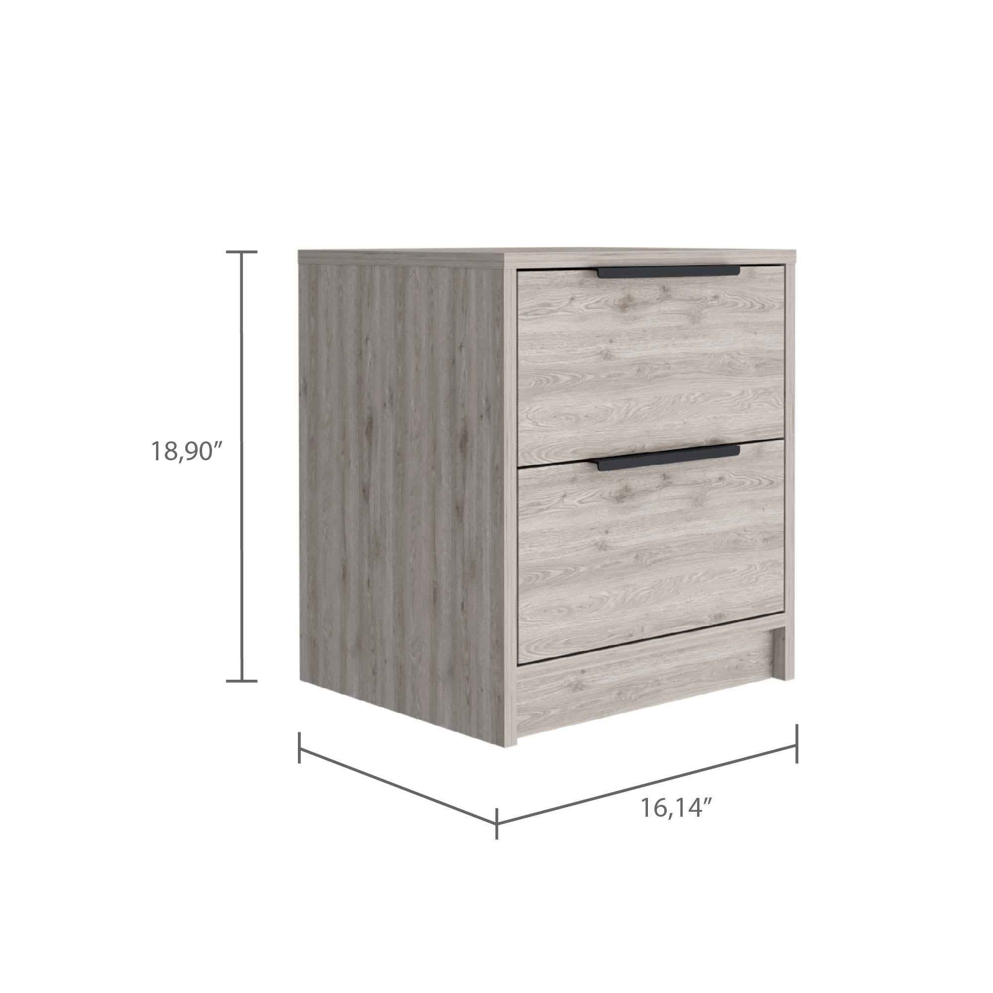 19" Light Gray Wood Two Drawer Nightstand
