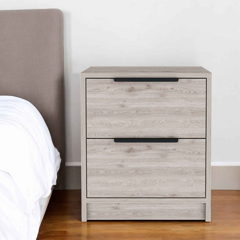 19" Light Gray Wood Two Drawer Nightstand