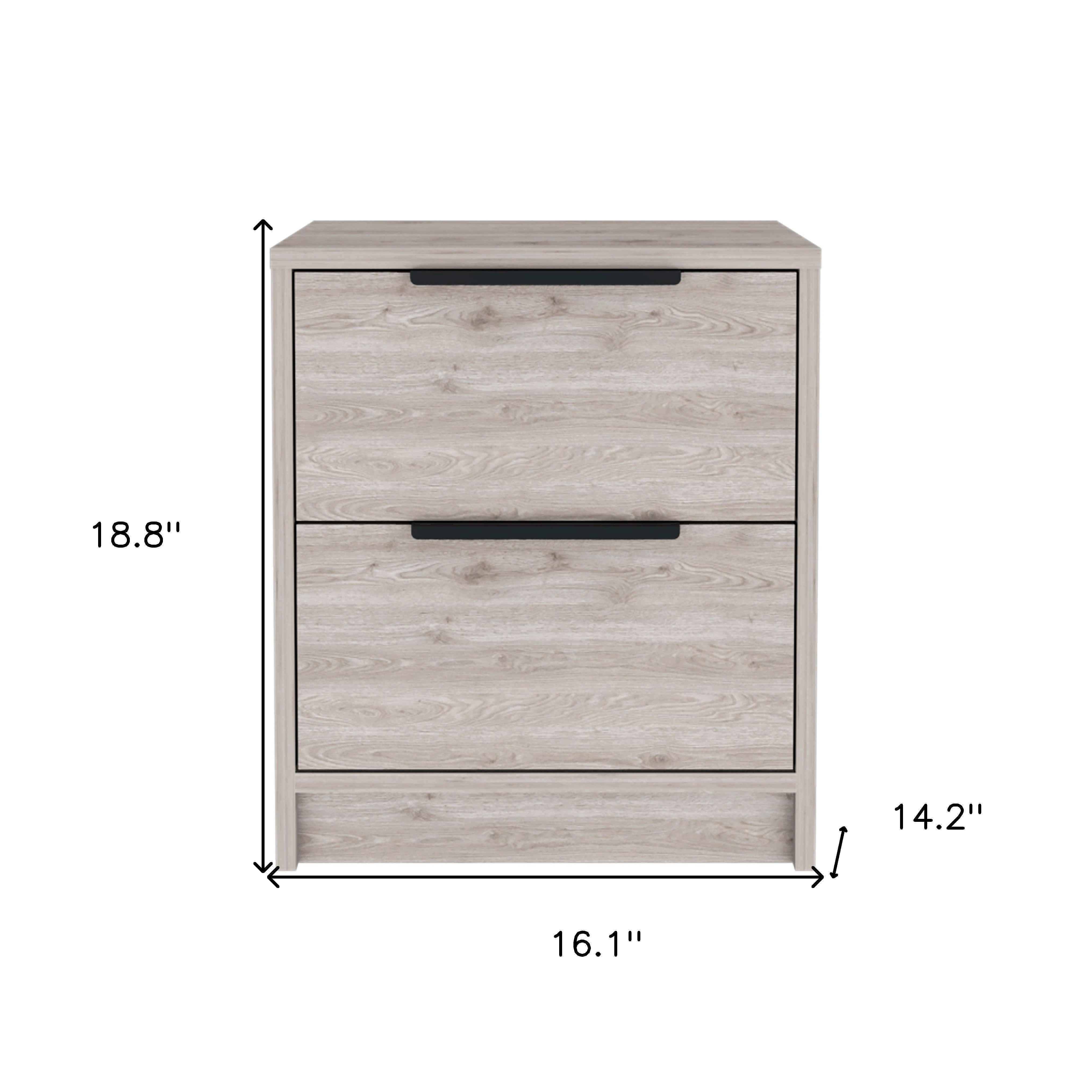 19" Light Gray Wood Two Drawer Nightstand
