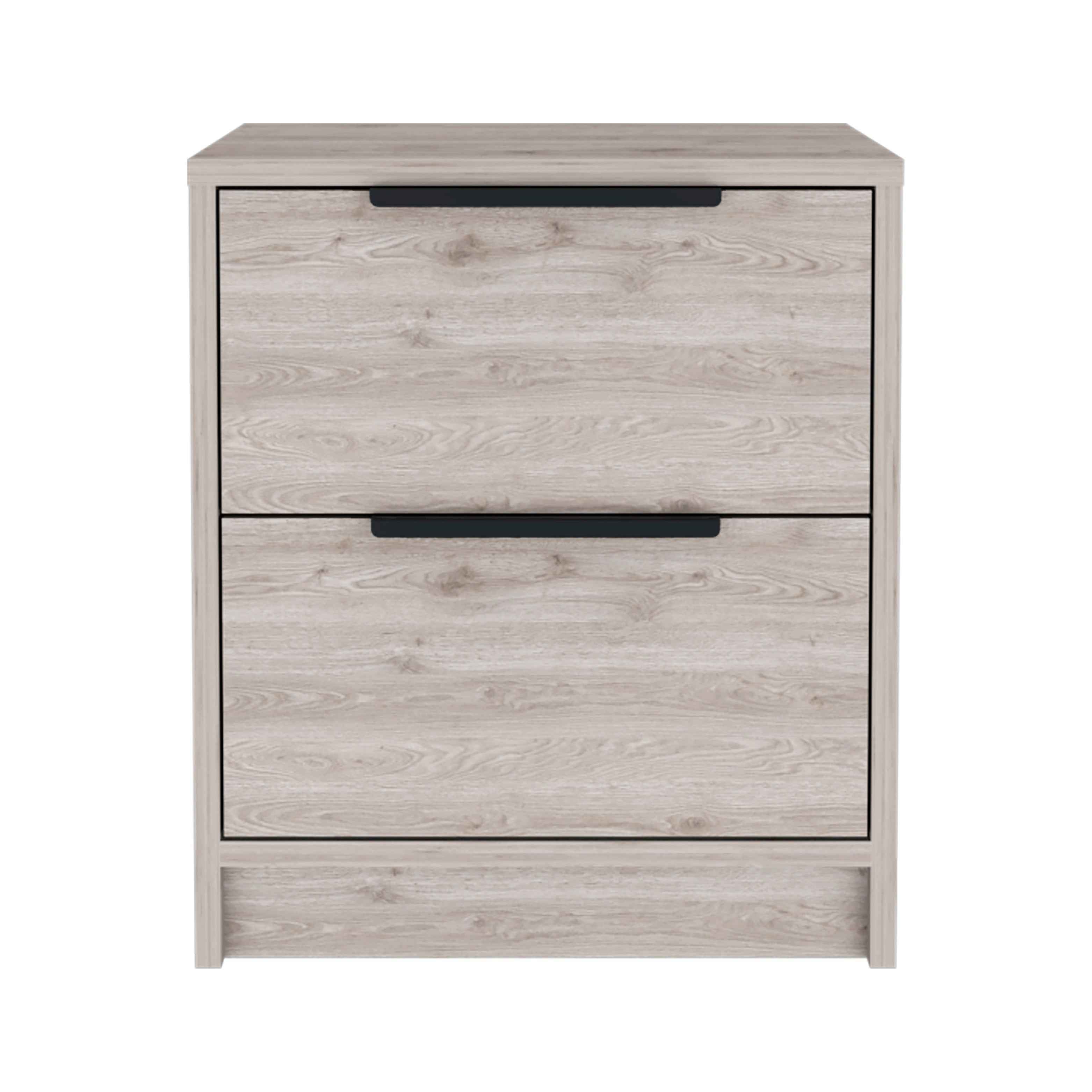 19" Light Gray Wood Two Drawer Nightstand