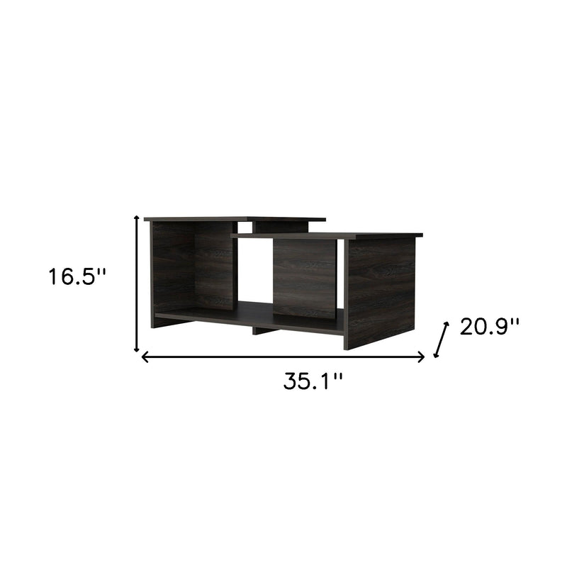 35.1 in x 20.9 in dark espresso wood coffee table with open shelf