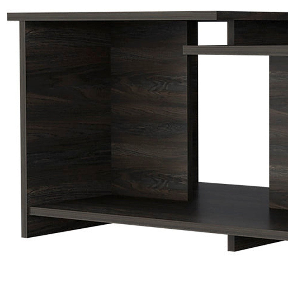 Dark espresso wood coffee table with open shelf cubby