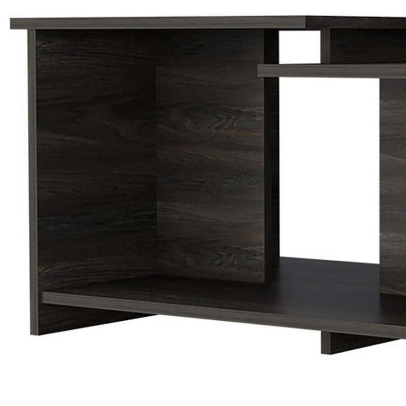 Dark espresso wood coffee table with open shelf cubby