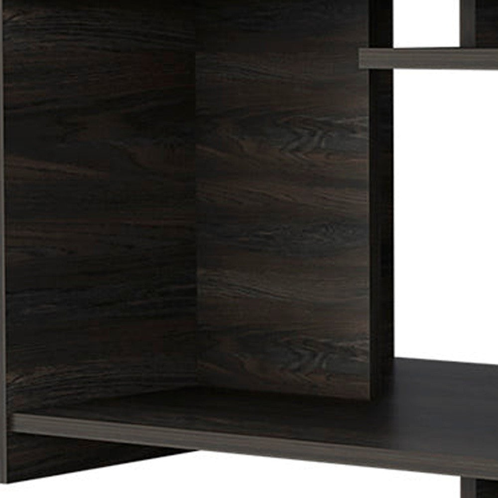 Dark espresso wood coffee table with open shelf cubby, side view