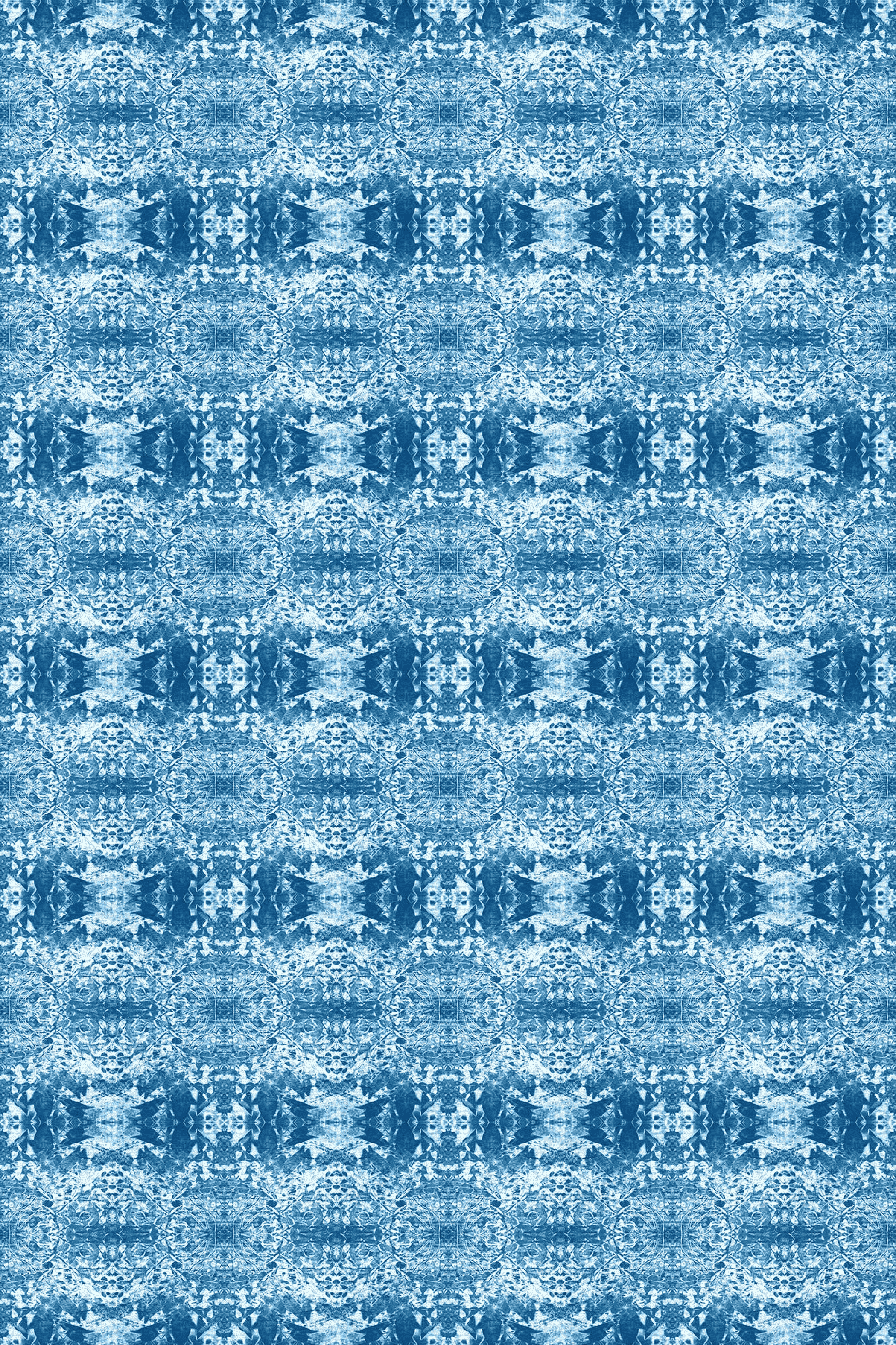 Blue abstract vinyl floor covering with repeating distressed tile pattern