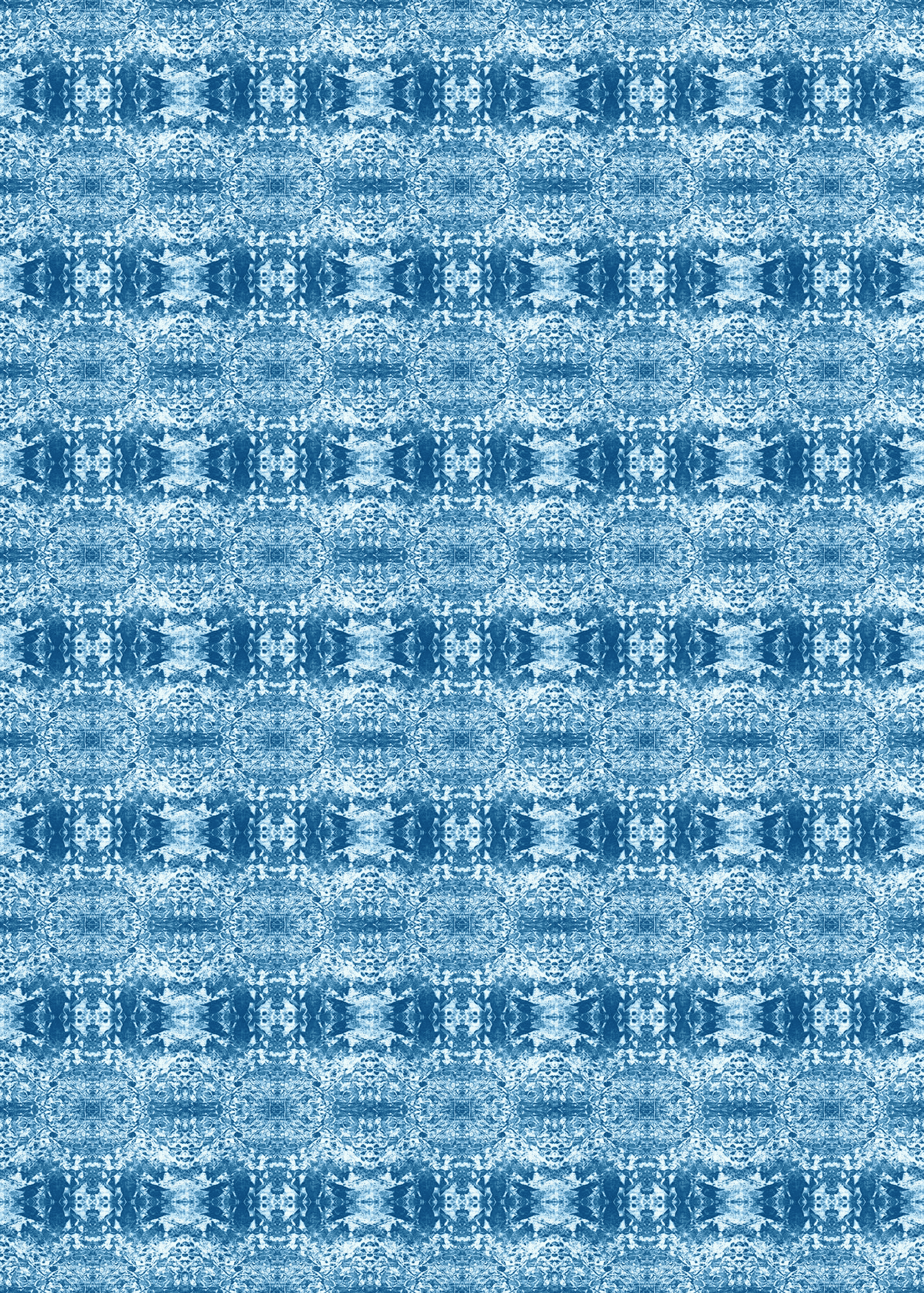 Blue abstract vinyl floor covering with layered patterned distress and contrast