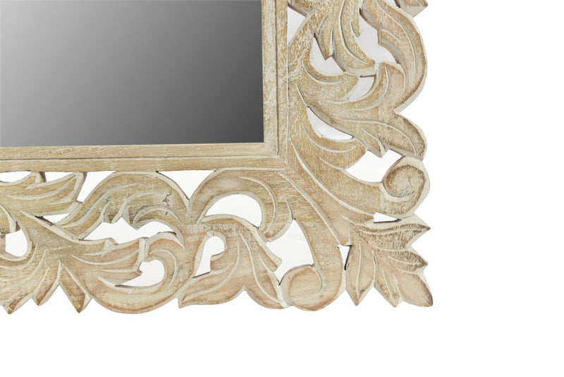 47" Antiqued White Solid Wood Carved Scrollwork Accent Mirror