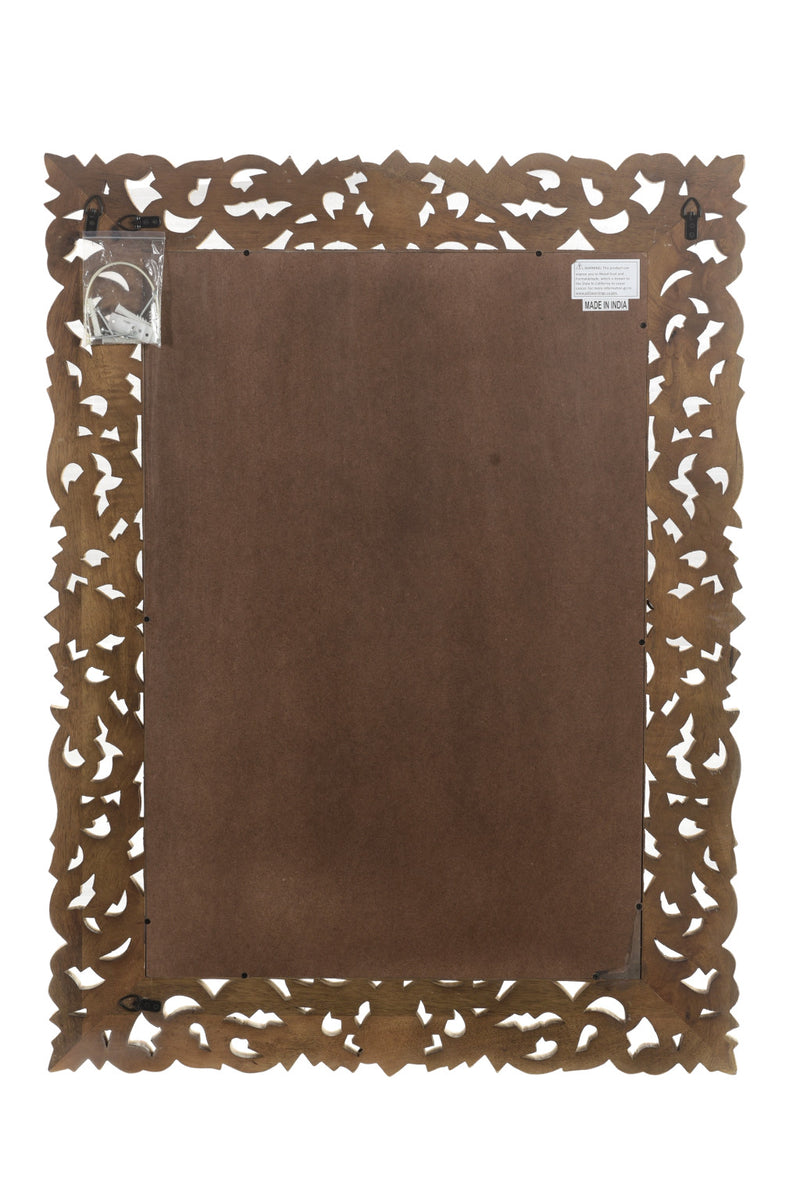 47" Antiqued White Solid Wood Carved Scrollwork Accent Mirror