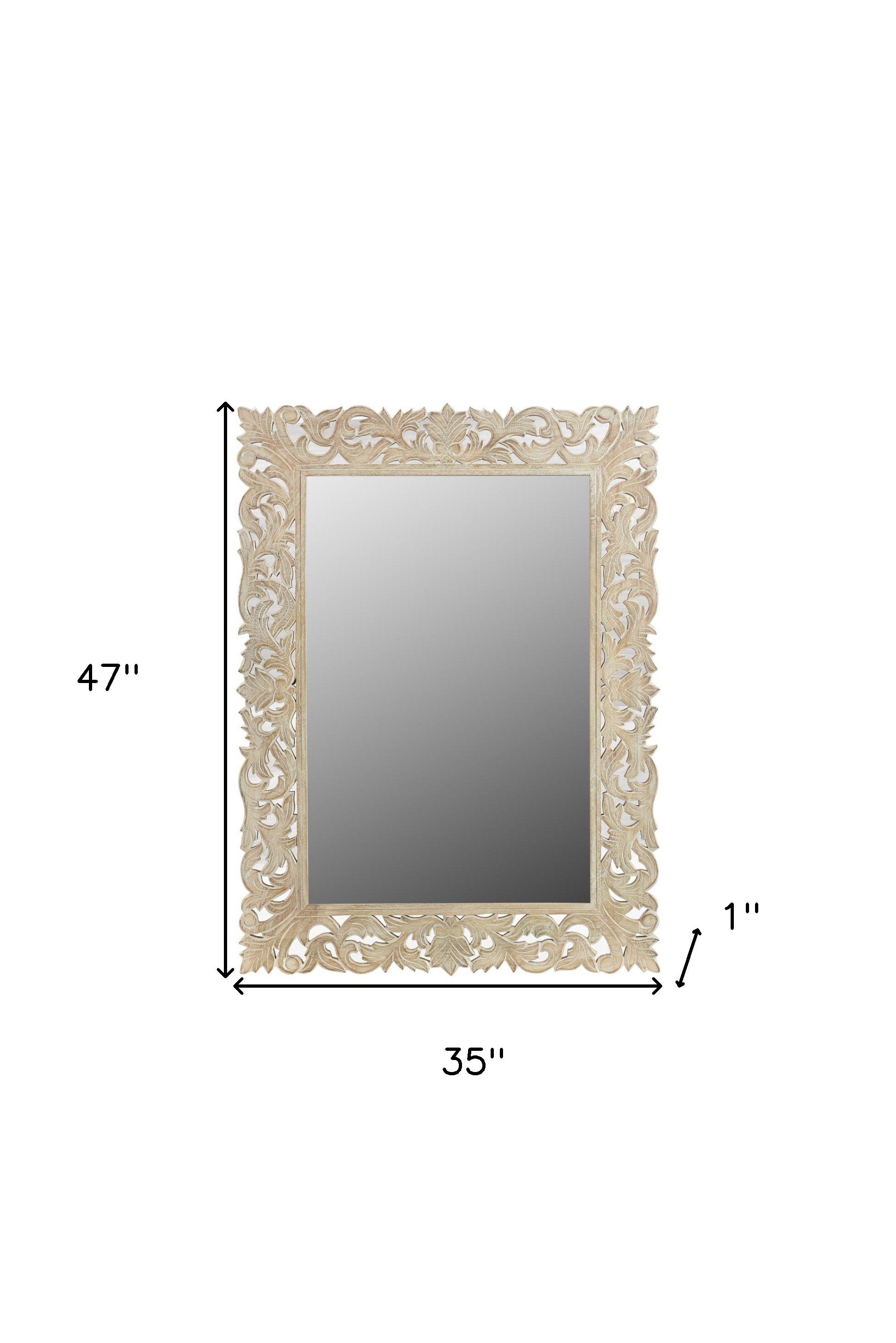 47" Antiqued White Solid Wood Carved Scrollwork Accent Mirror