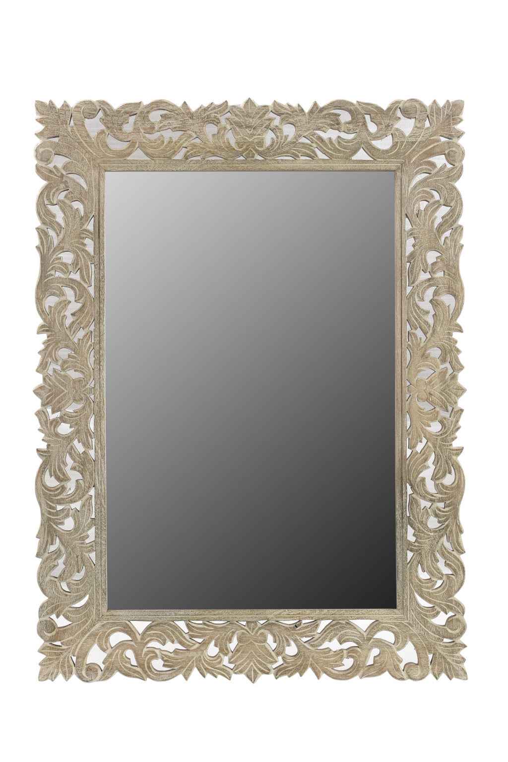 35" Gray Floral Carved Solid Wood Framed Accent Mirror