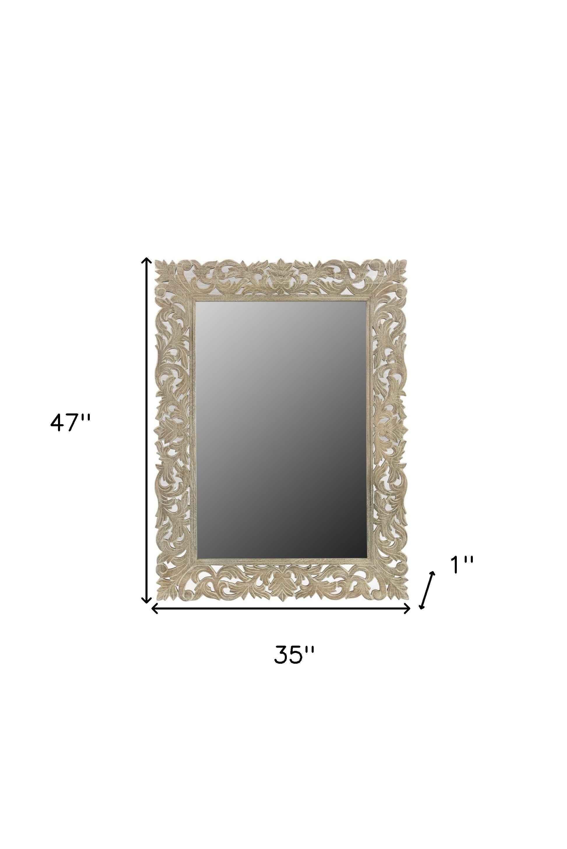 35" Gray Floral Carved Solid Wood Framed Accent Mirror