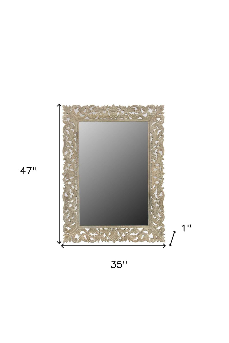 35" Gray Floral Carved Solid Wood Framed Accent Mirror