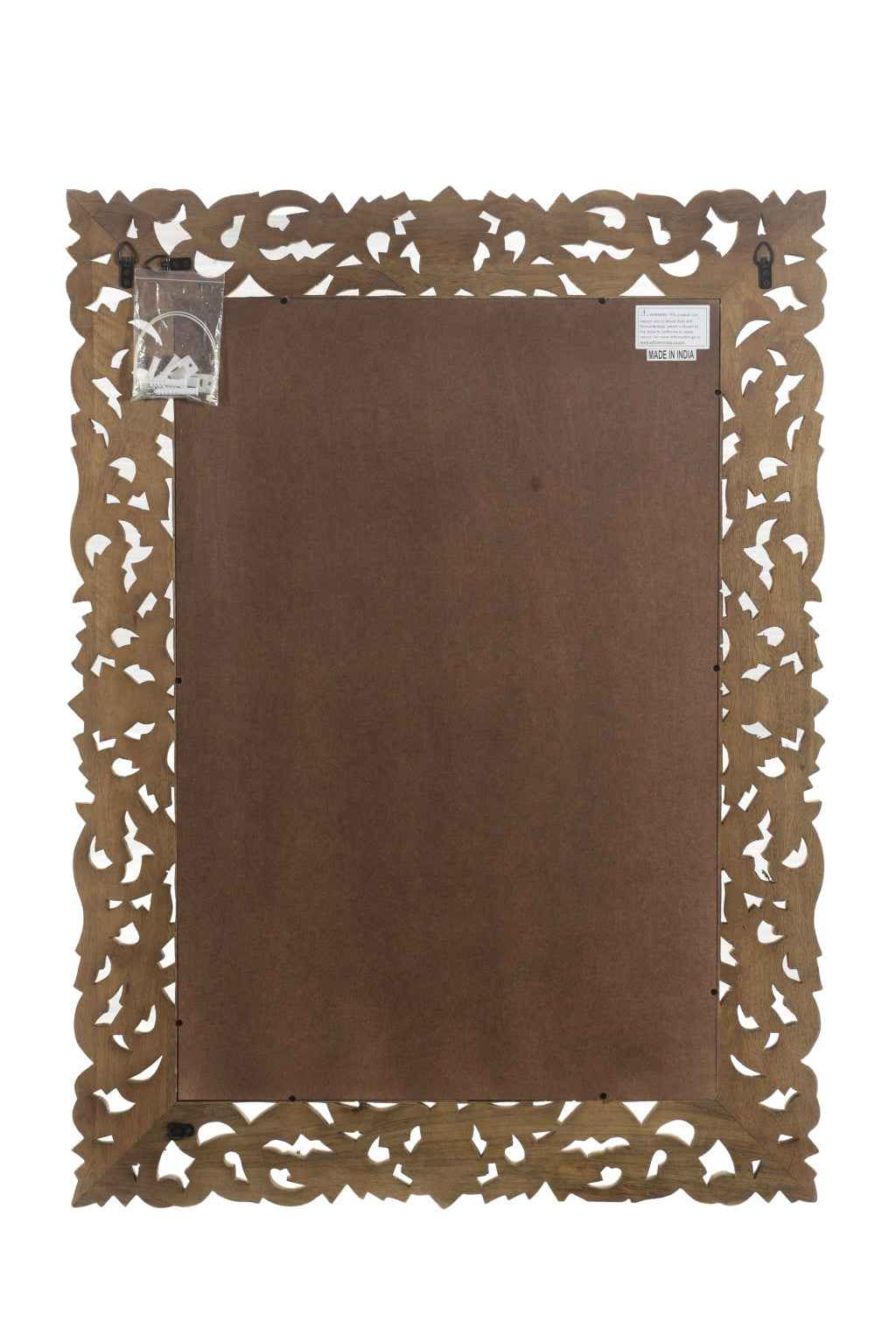 35" Gray Floral Carved Solid Wood Framed Accent Mirror