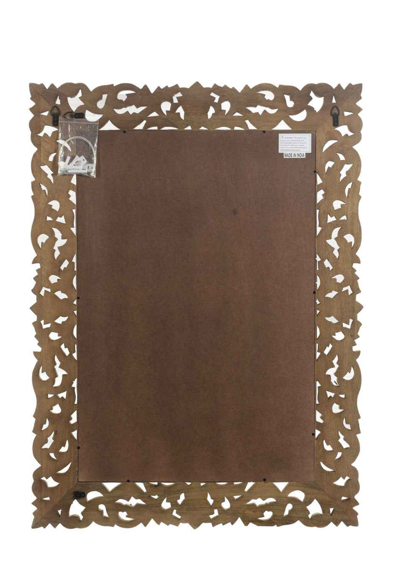 35" Gray Floral Carved Solid Wood Framed Accent Mirror