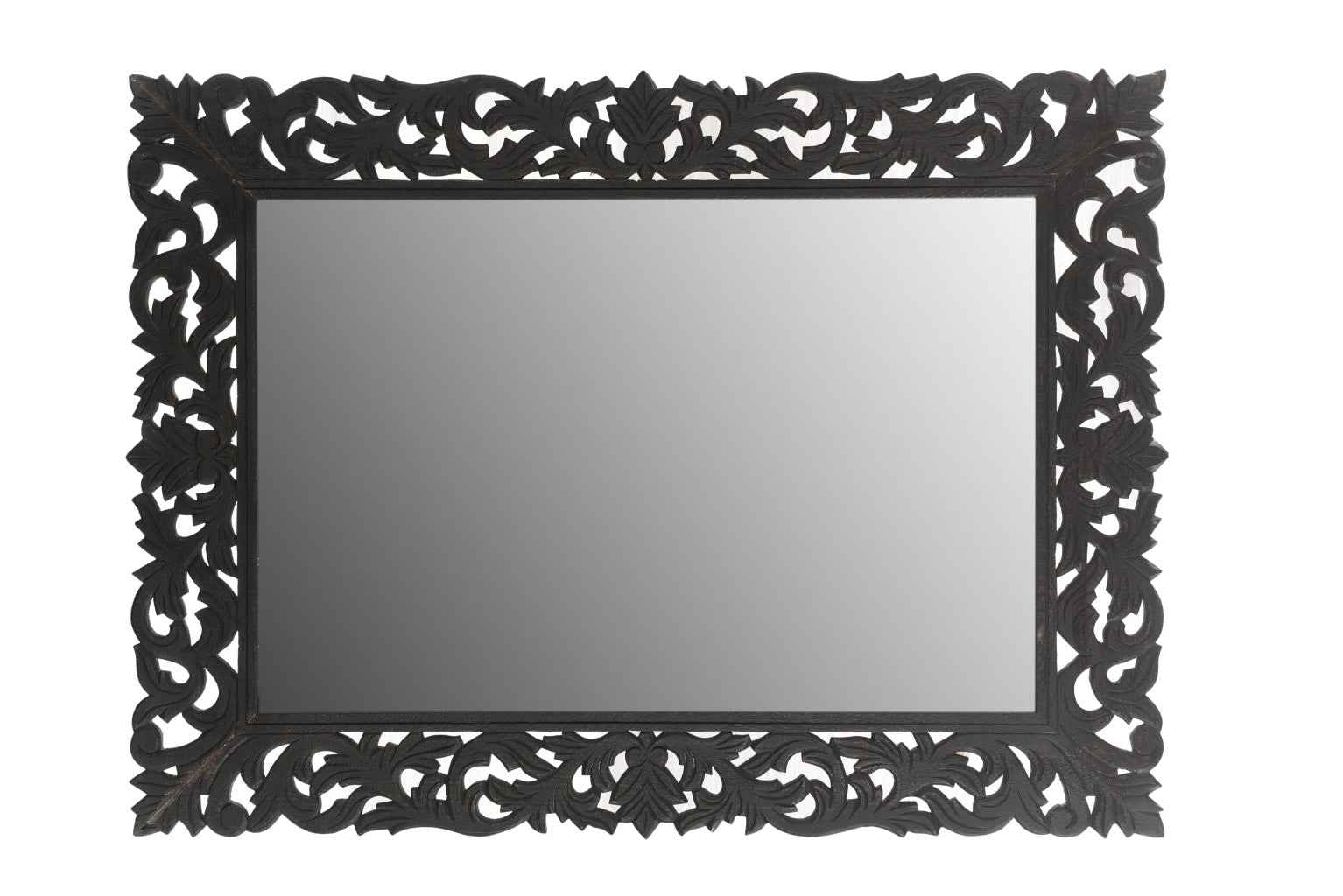 47" Black  Floral Carved Solid Wood Framed Accent Mirror