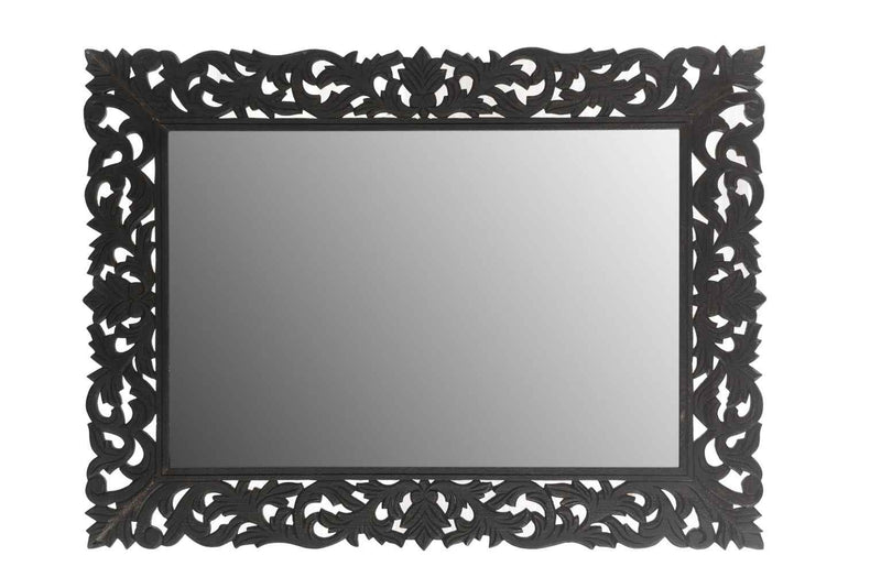 47" Black  Floral Carved Solid Wood Framed Accent Mirror