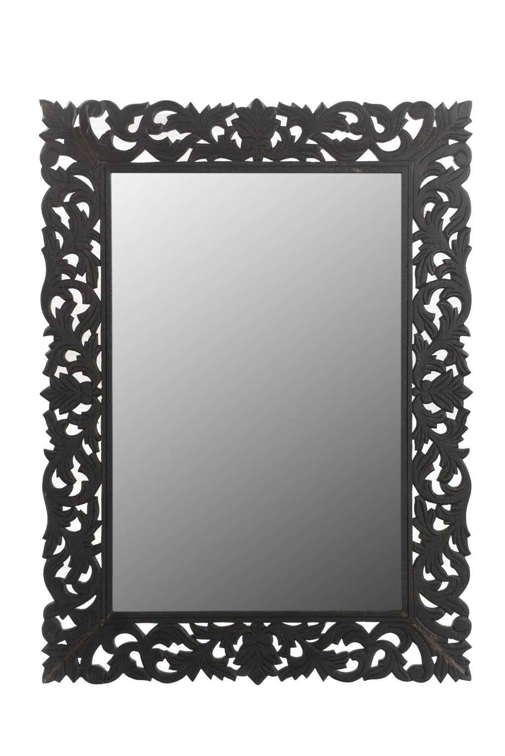 47" Black  Floral Carved Solid Wood Framed Accent Mirror