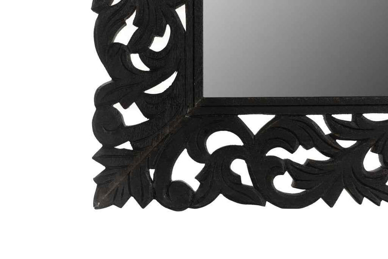 47" Black  Floral Carved Solid Wood Framed Accent Mirror