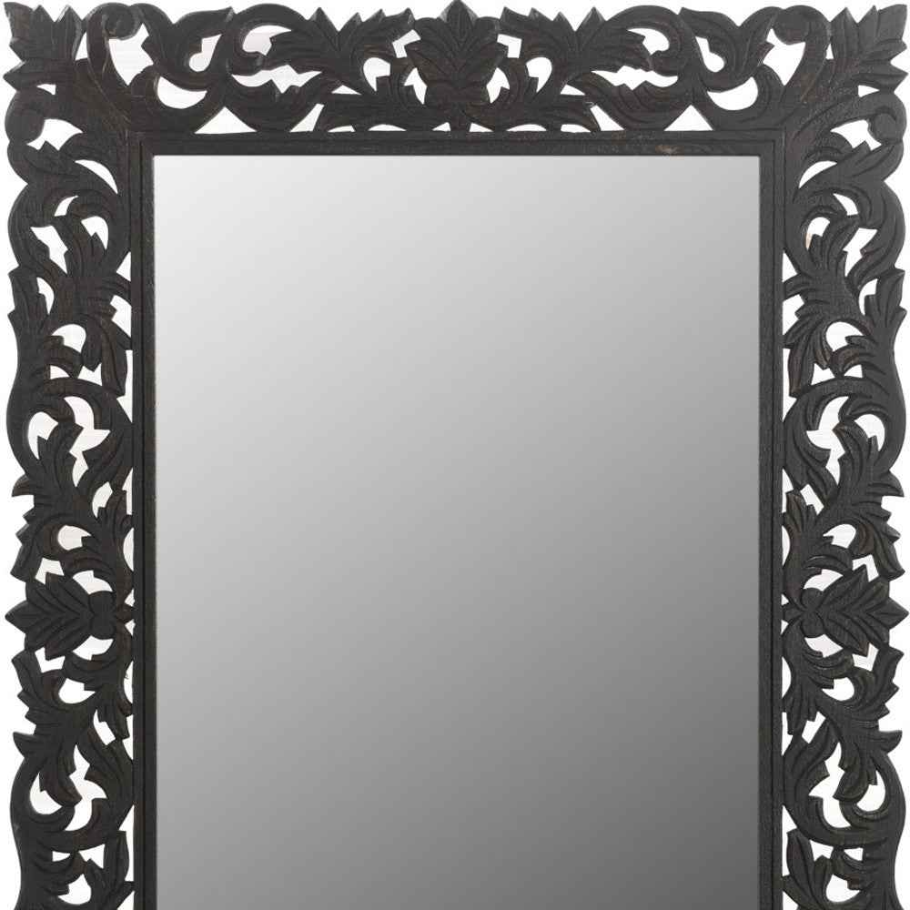 47" Black  Floral Carved Solid Wood Framed Accent Mirror