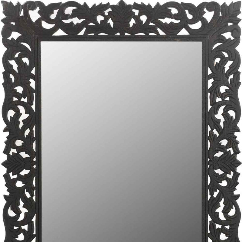 47" Black  Floral Carved Solid Wood Framed Accent Mirror