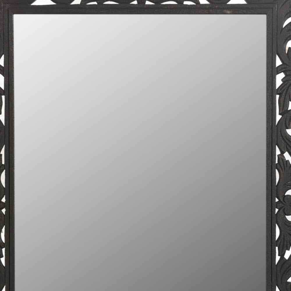 47" Black  Floral Carved Solid Wood Framed Accent Mirror