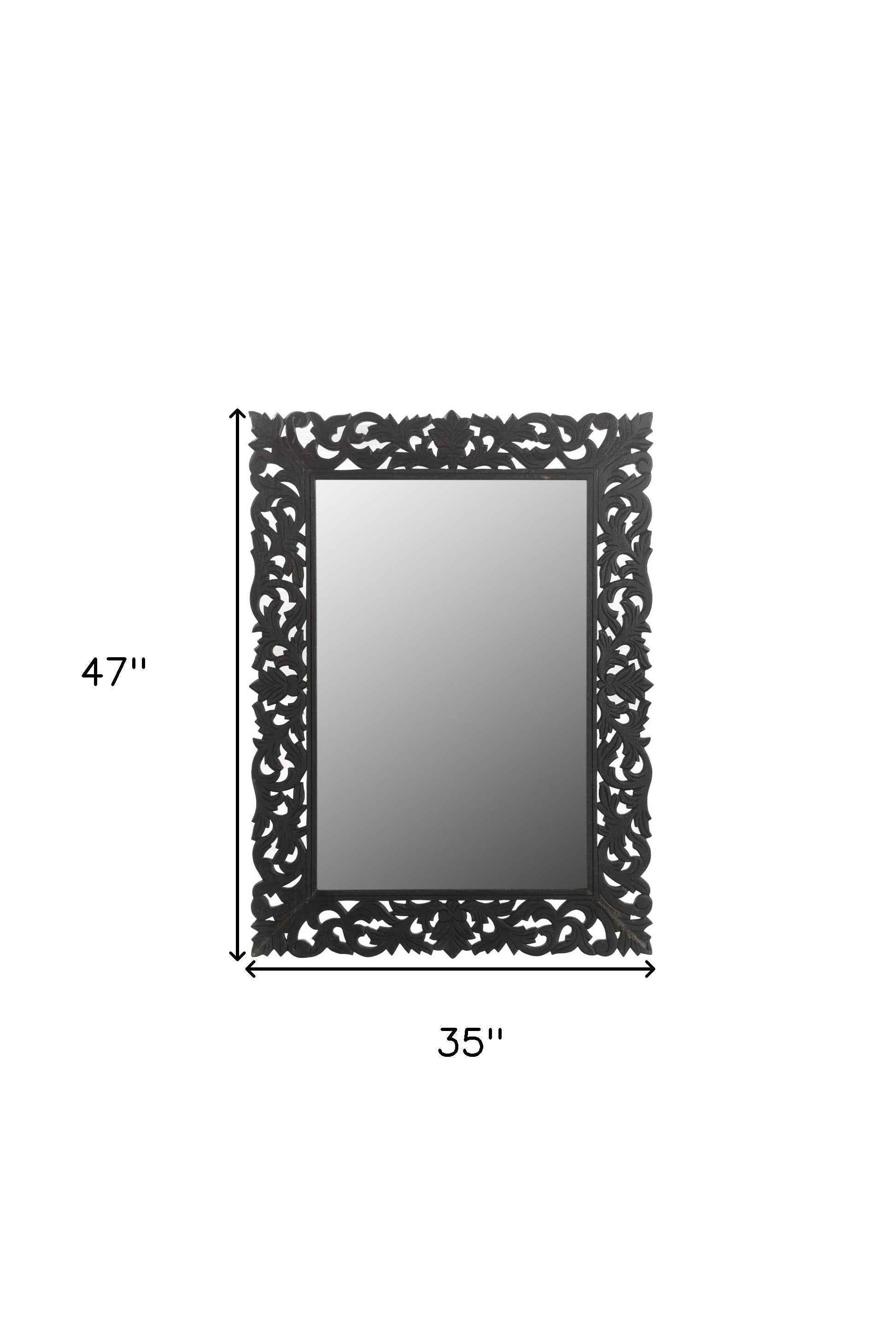 47" Black  Floral Carved Solid Wood Framed Accent Mirror