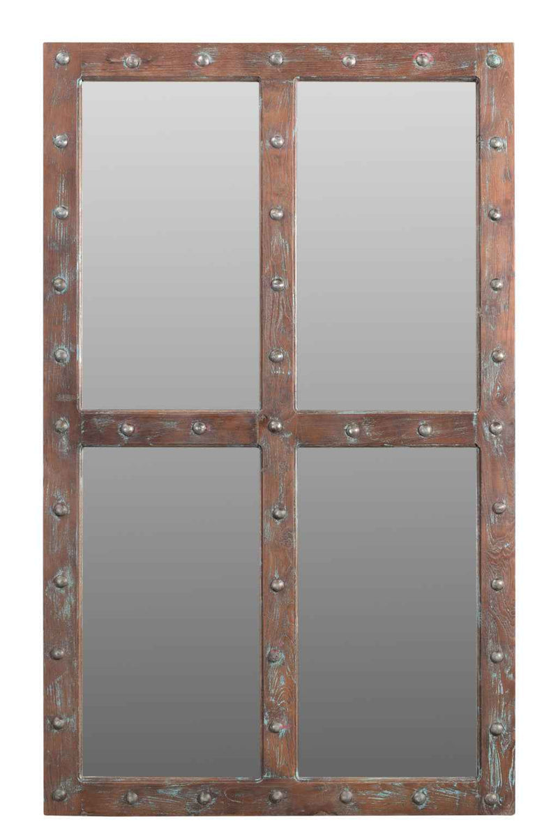 60" Wood Brown Rustic Solid Wood Window Pane Framed Accent Mirror