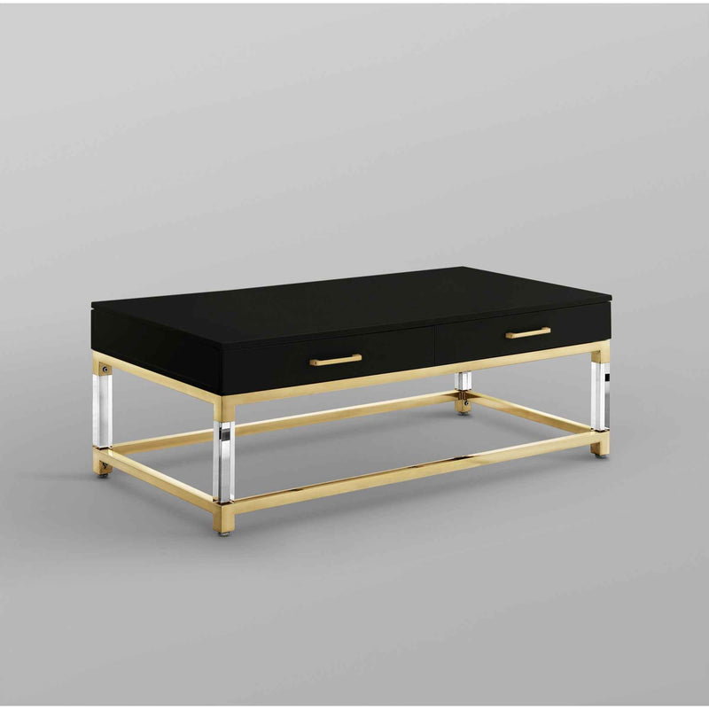 47" Black Gold And Clear Wood Acrylic And Steel Coffee Table