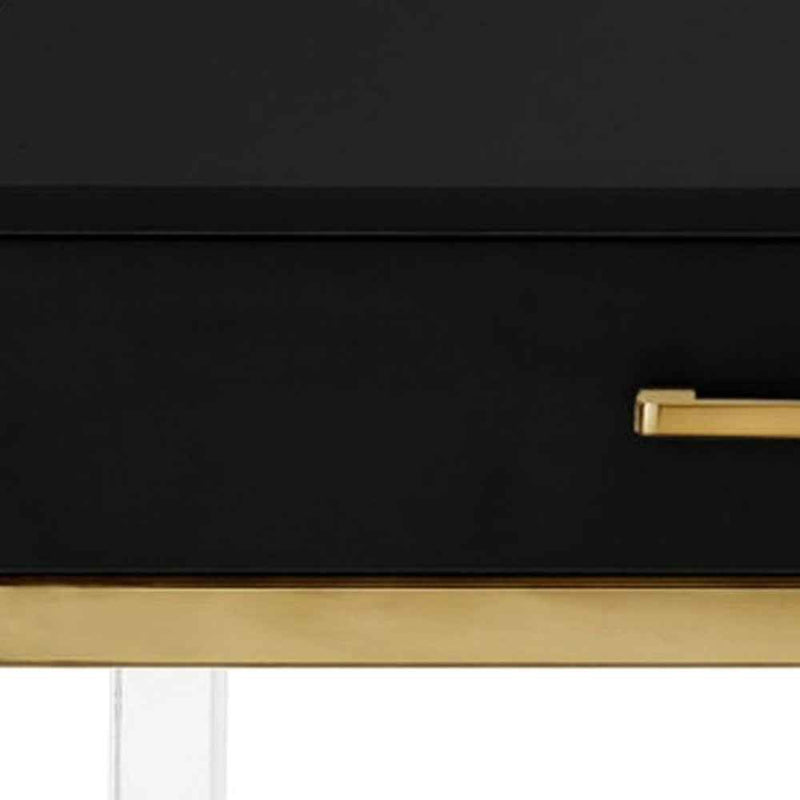 47" Black Gold And Clear Wood Acrylic And Steel Coffee Table