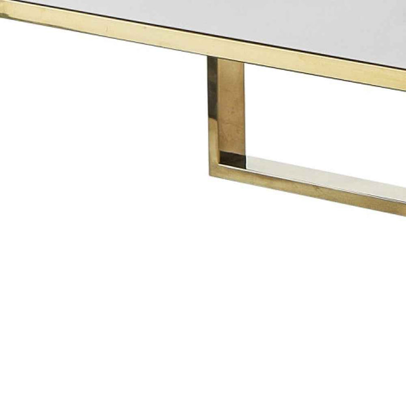 47" White And Gold Stainless Steel Coffee Table With Two Drawers